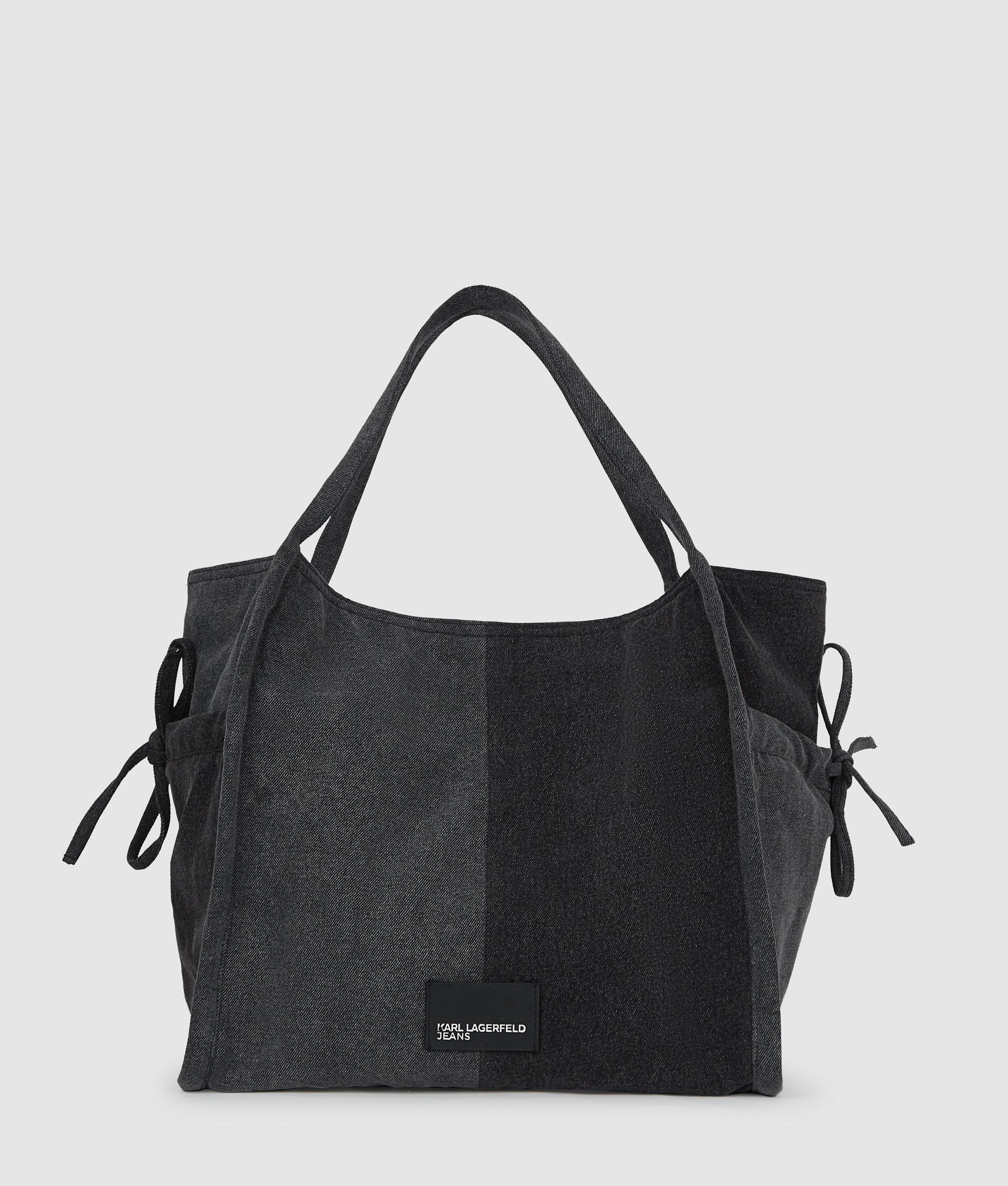 Tweekleurige denim shopper
