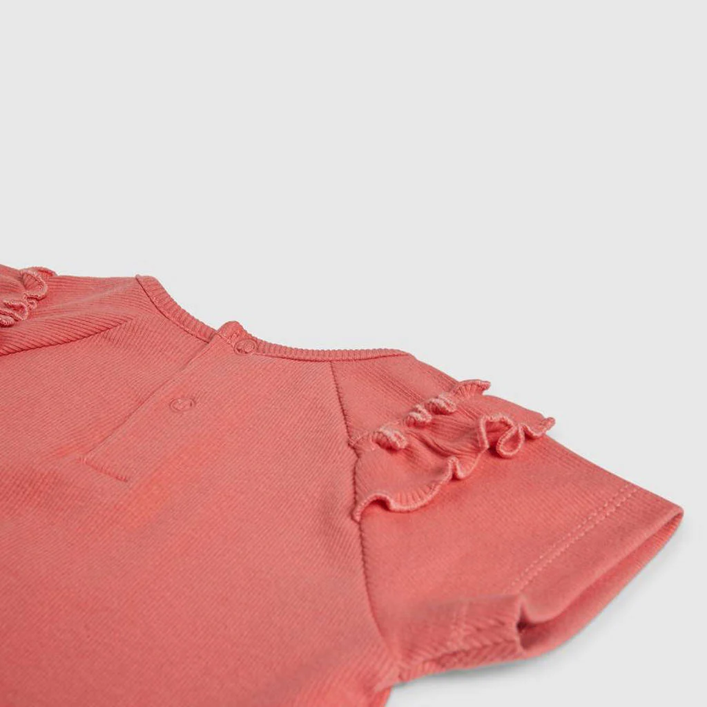 Retour Jeans T-shirt Reanna met tekst en ruches donkerroze