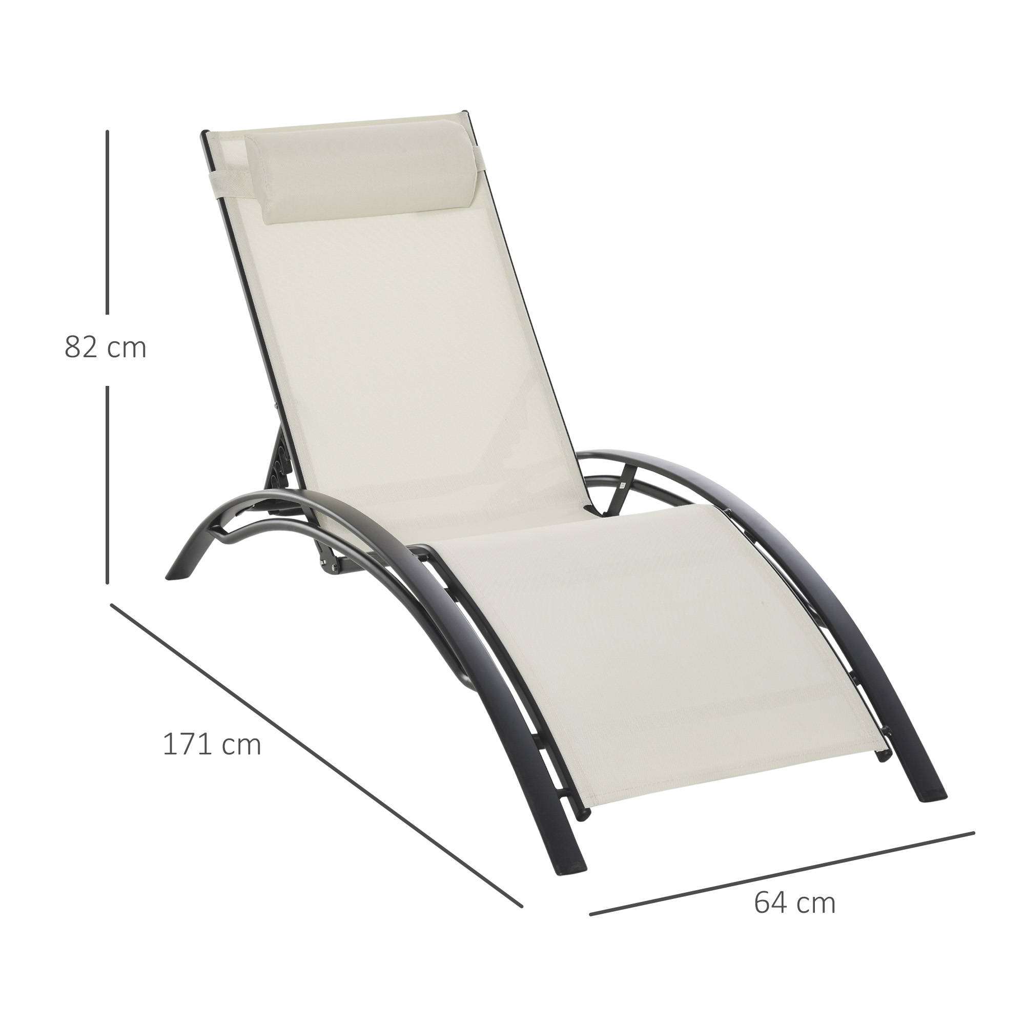 Conjunto de 2 espreguiçadeiras de alumínio Outsunny para jardim, reclináveis, com encosto ajustável e apoio de cabeça removível, para varanda ou pátio, 171x64x82 cm, bege.