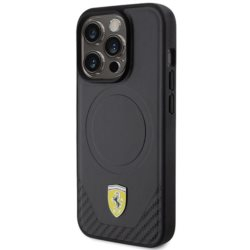 iPhone 15 Pro MagSafe Leder Hardcase Hülle Metall Logo (FEHMP15LPTEK) - Schwarz