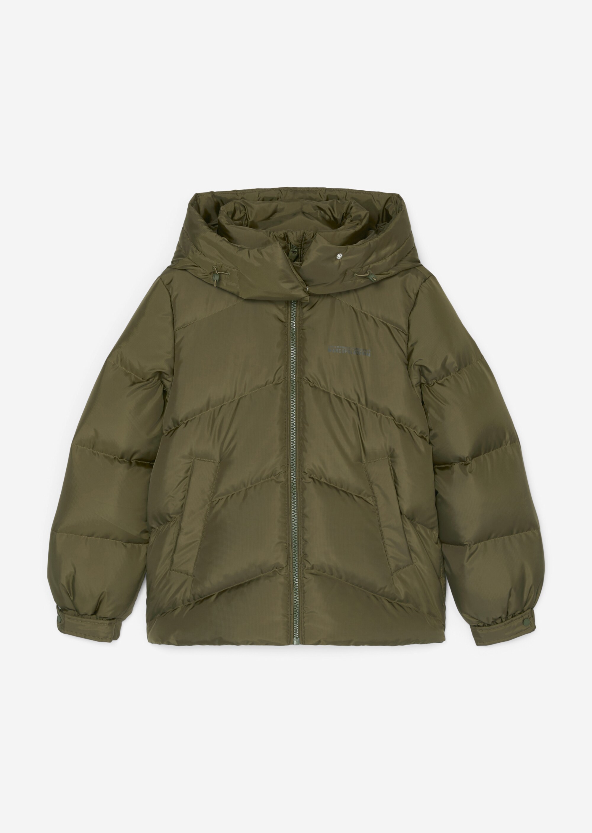 Daunen-Pufferjacke mit abnehmbarer Kapuzeaus wasserabweisendem Ripstop