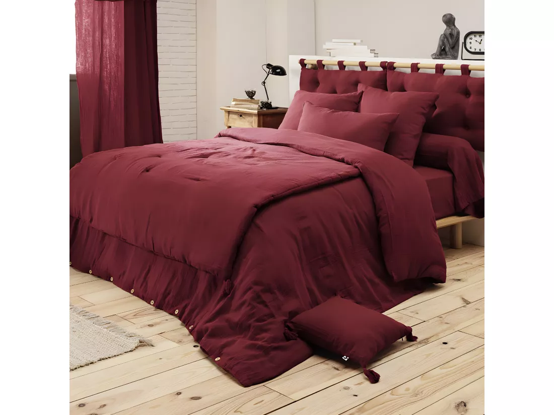 OUREA - Taie de Traversin 85x185cm Gaze de Coton Lie de Vin