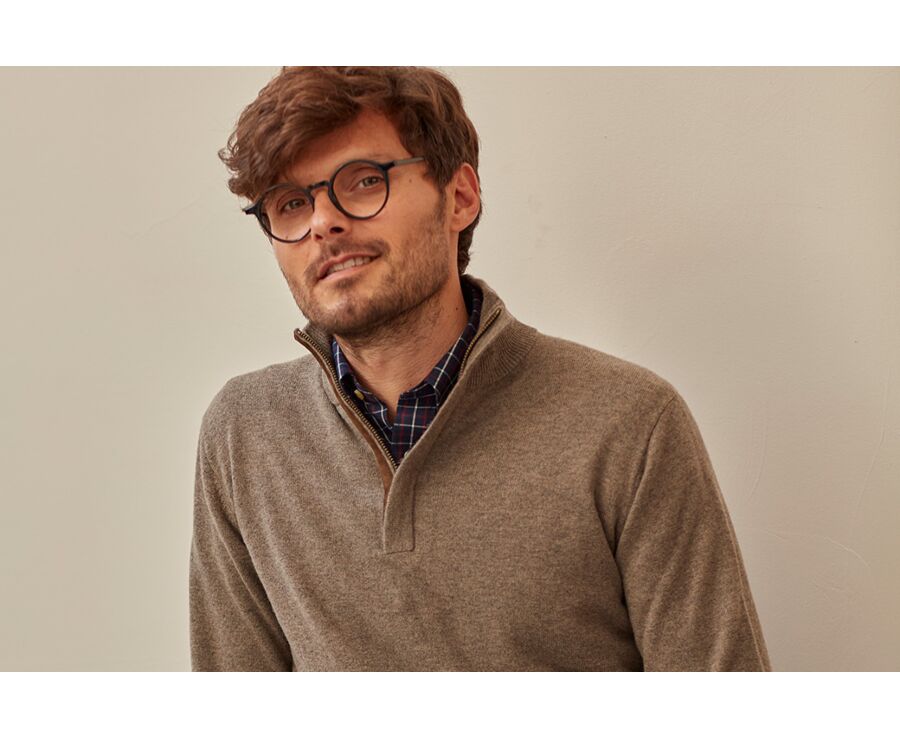 Pull col montant homme laine Gris Taupe Chiné - KEITHAN