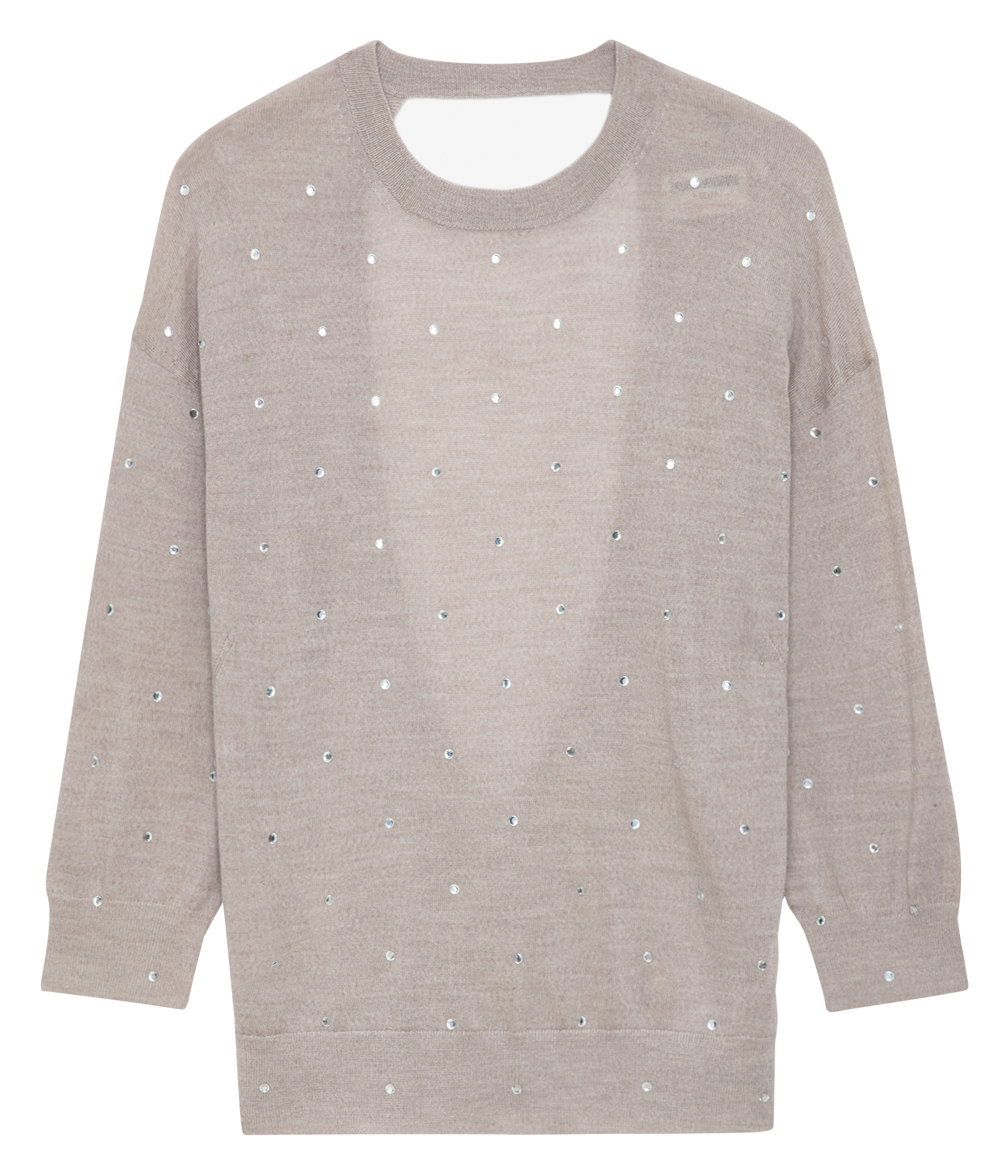 KANSY - Pull droit col rond en laine mérinos | Beige