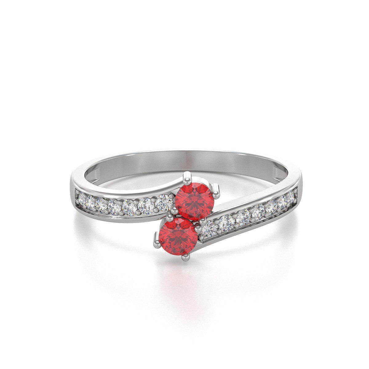 Bague Duo Rubis et diamants sur Argent 925 2.15grs
