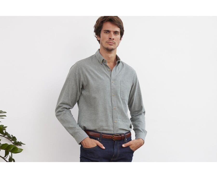 Chemise flanelle Vert Tilleul - Poche poitrine - ALEXANDER