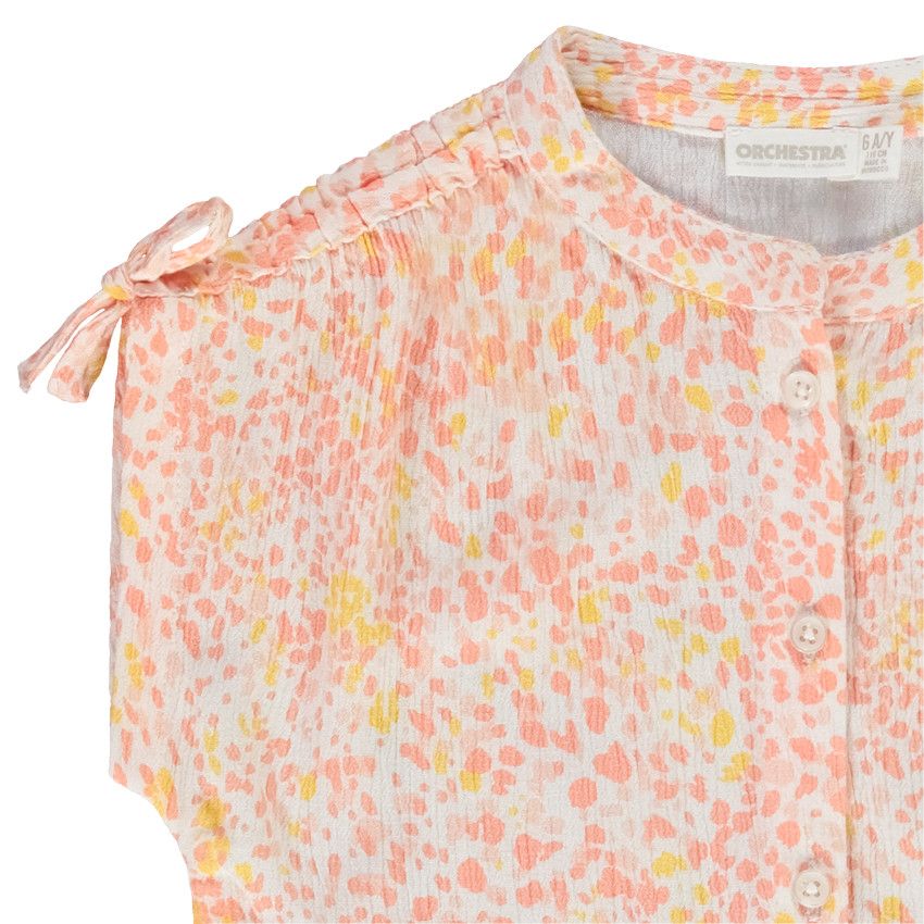 Chemise manches courte effet crépon imprimé fantaisie pour fille - Blanc