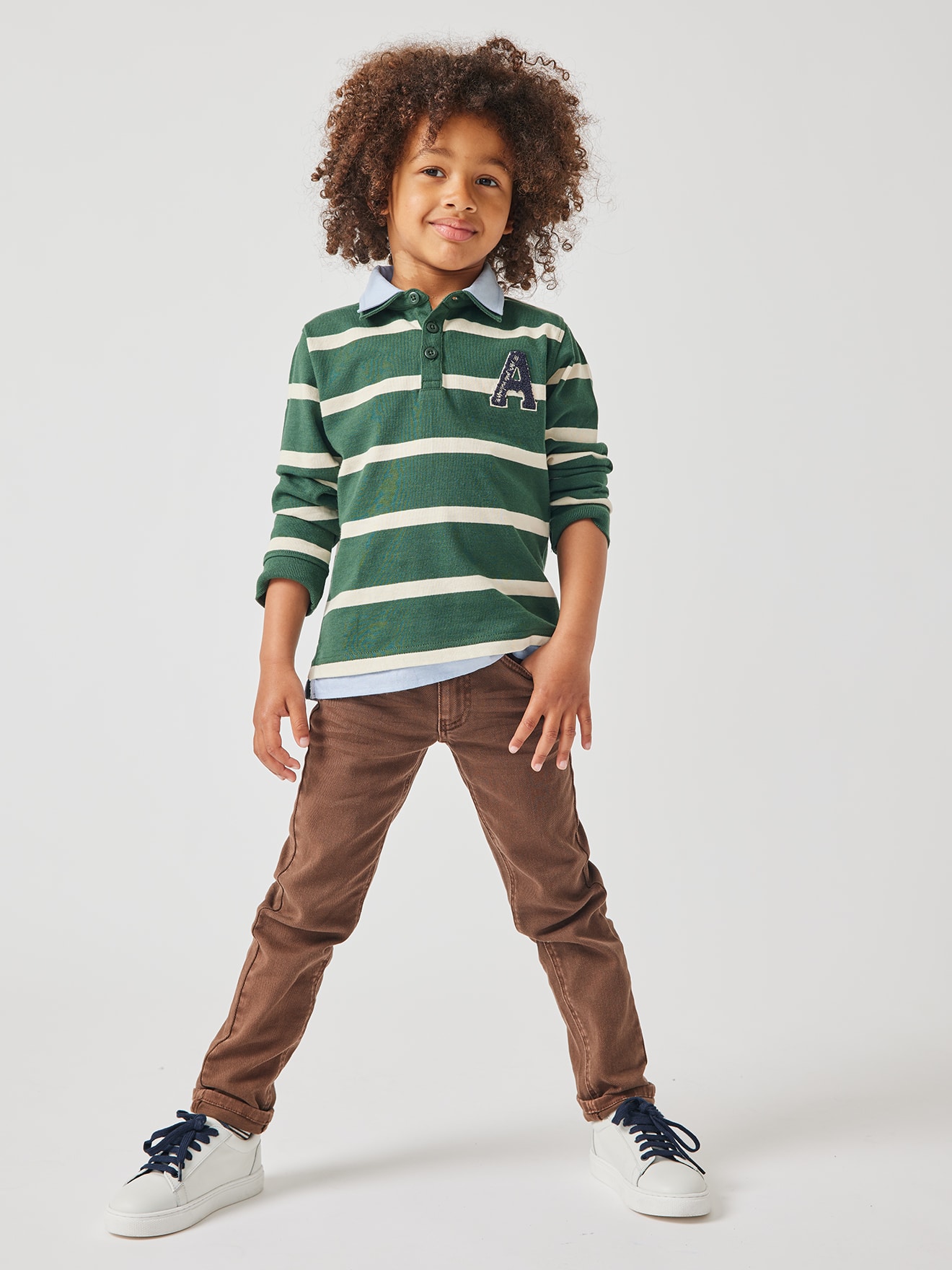 Conjunto MorphologiK Calça Slim Fit para Meninos + Tênis de Couro para Meninos + Camisa Polo Listrada 2 em 1