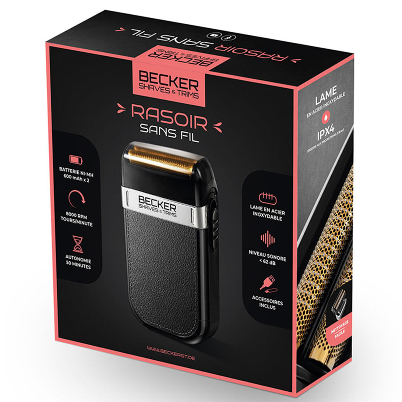 Becker Shaves & Trims Rasoir électrique sans fil noir  - 9x81x5.77x3.2 cm