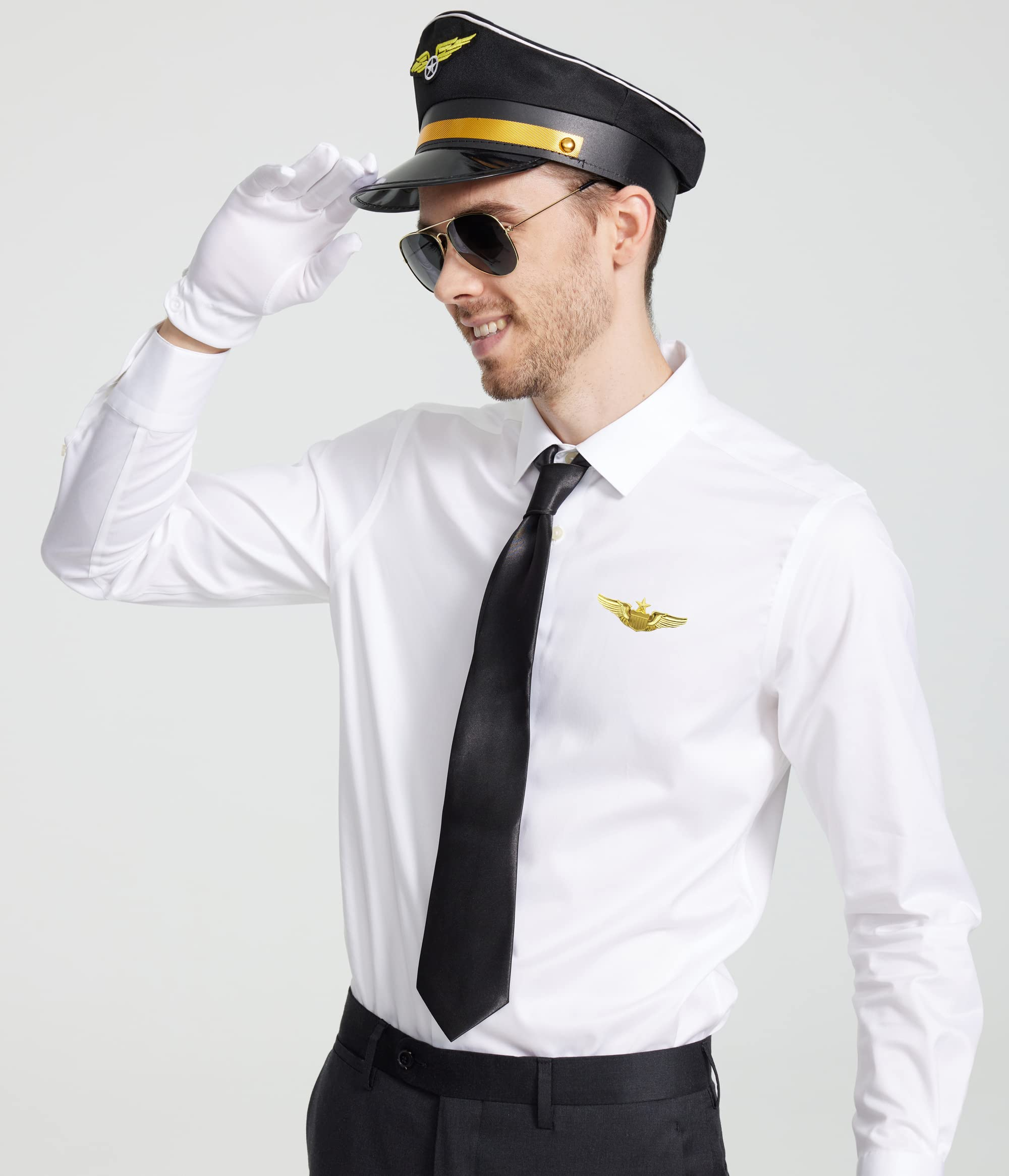 Piloten Mütze Fasnachts Hut Kostüm Zubehör Motto Party Accessoire Halloween Foto Requisite - Schwarz
