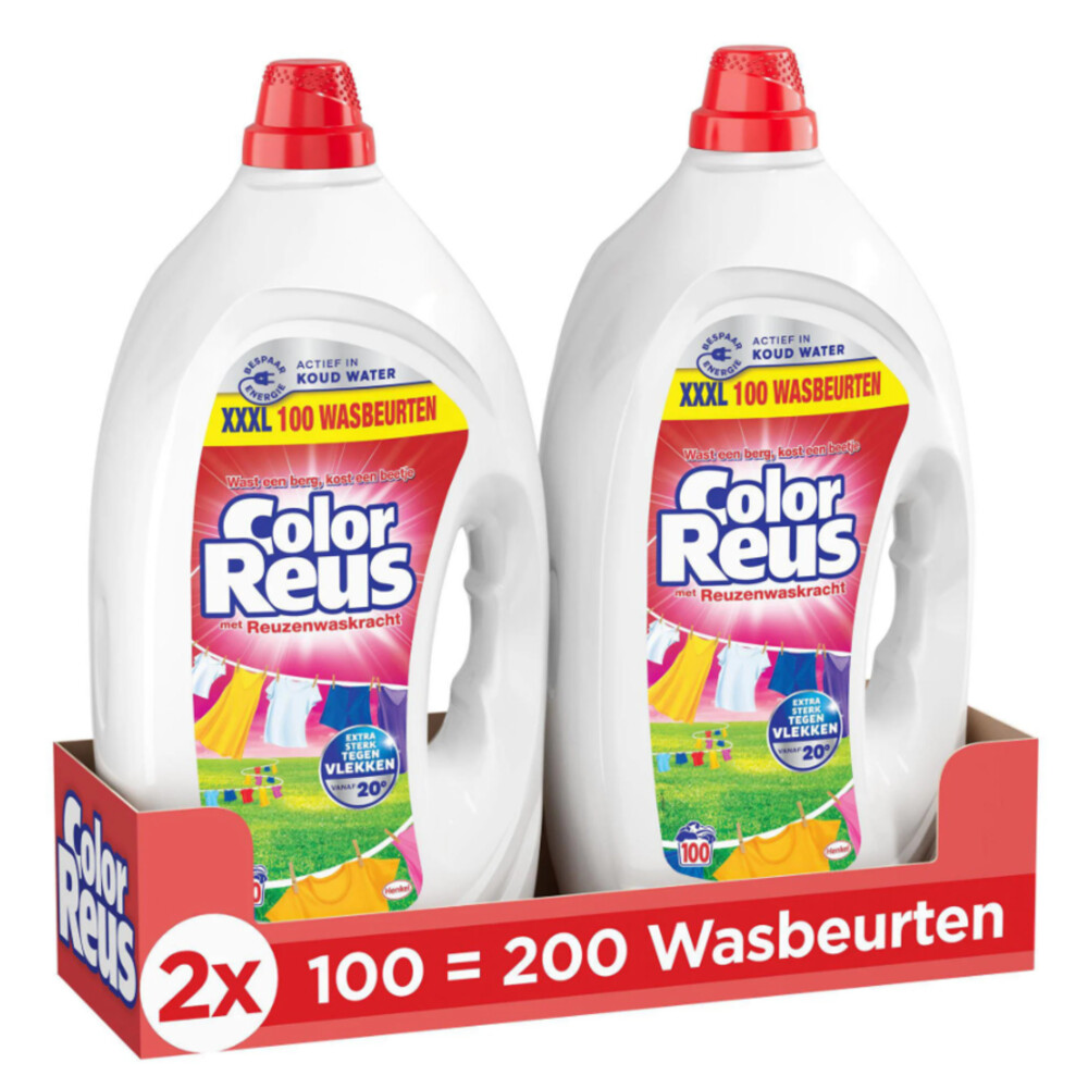 2x Witte Reus Vloeibaar Wasmiddel Color Reus 100 wasbeurten4,5 liter