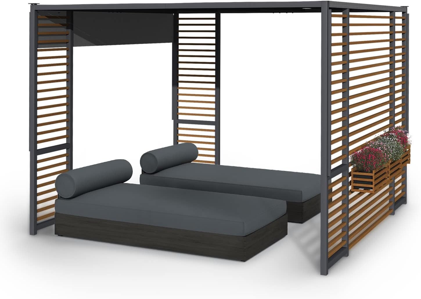 Blumfeldt Valence Pergola, Pavillons Wasserdicht, Stabil & Winterfest, Windichte Pergola Freistehend, Terrassenüberdachung Gazebo, Metall-Pavillon mit 1,5W Solar-LEDs, UV50+, Pergola 3x3 m