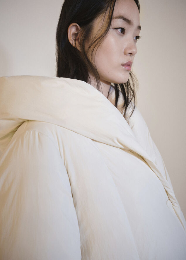 MANGO Hood quilted coat Natural white