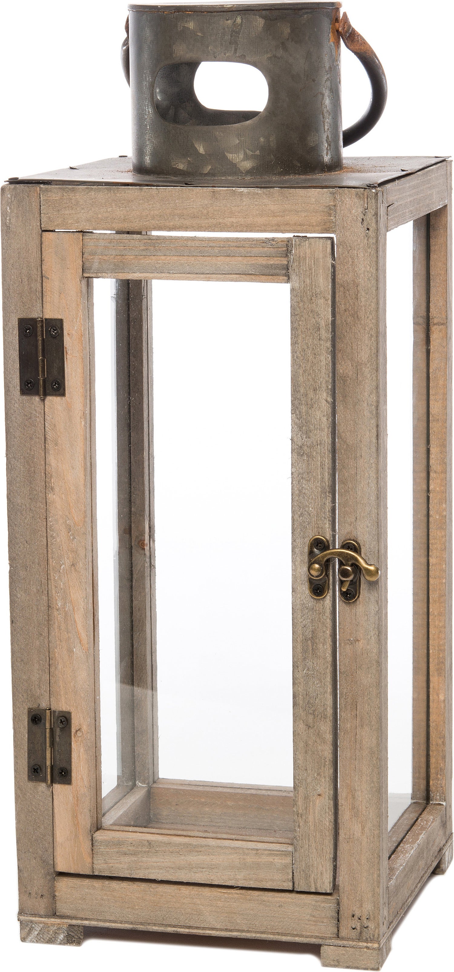 Intratuin lantaarn hoog hout / glas met opengewerkte kap 27 x 27 x 68 cm naturel