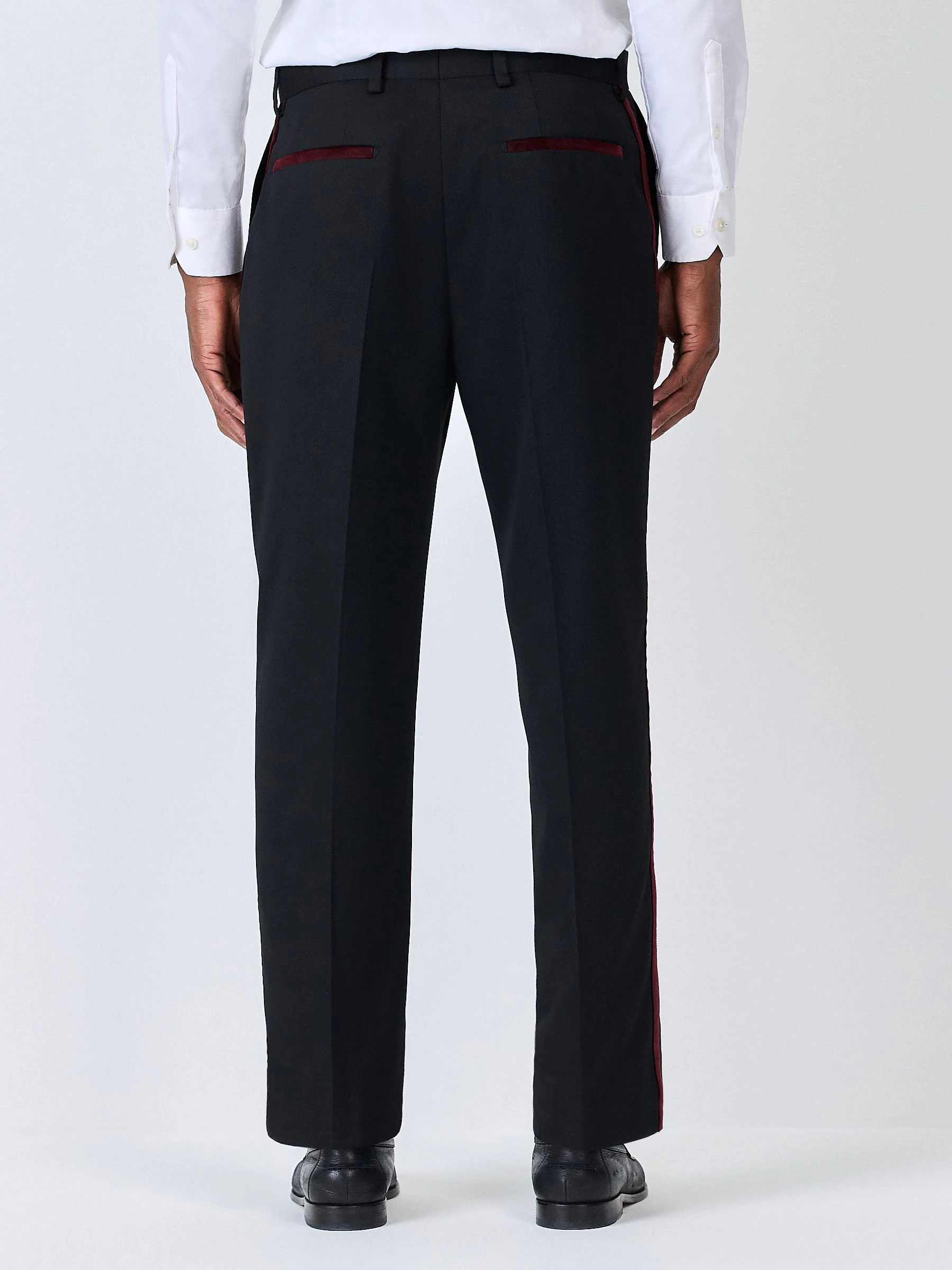Zwart/bordeauxrood - Regular Fit Smart Tuxedo Trousers With Velvet Side Tape Detail