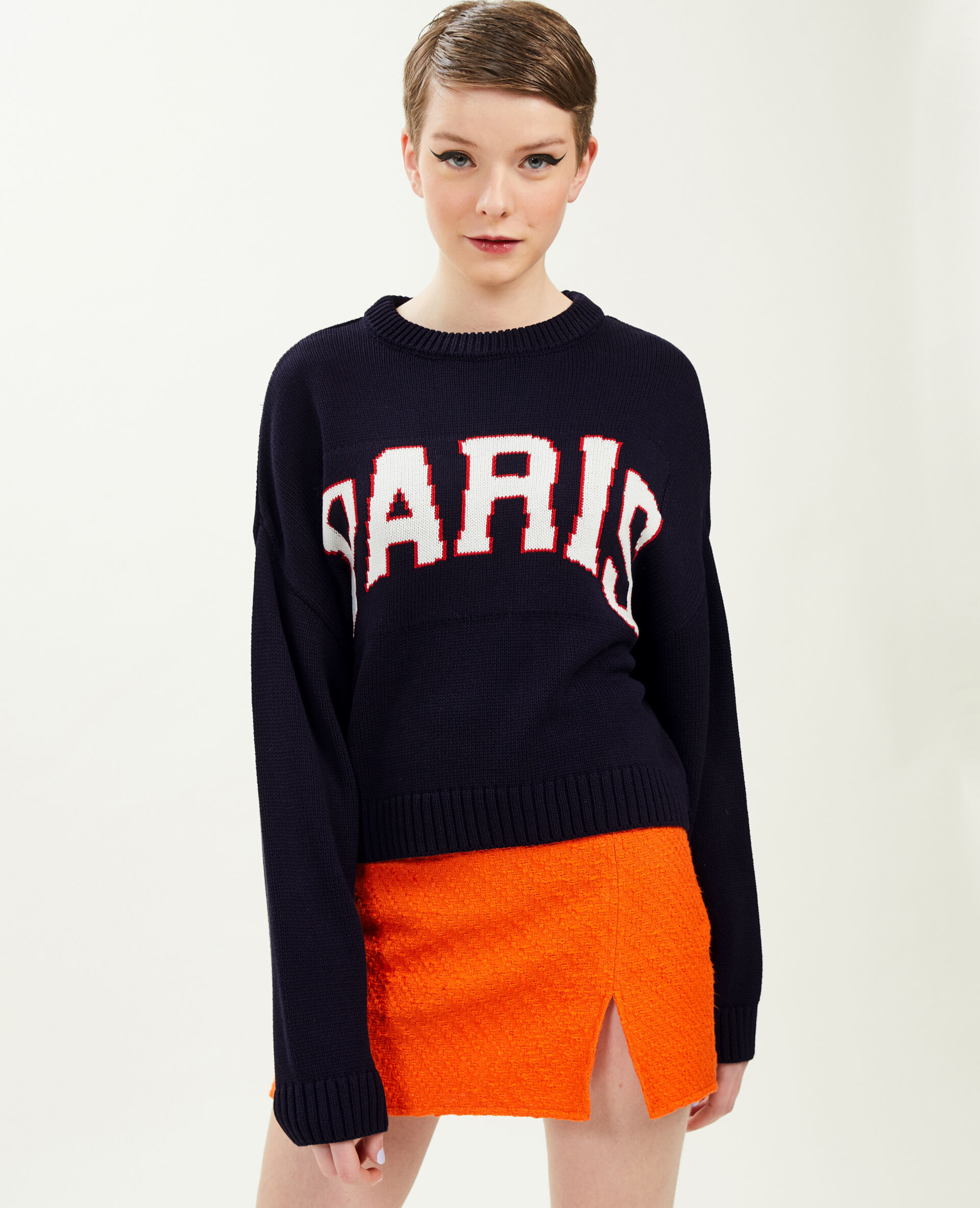 Pull court en maille - Bleu marine