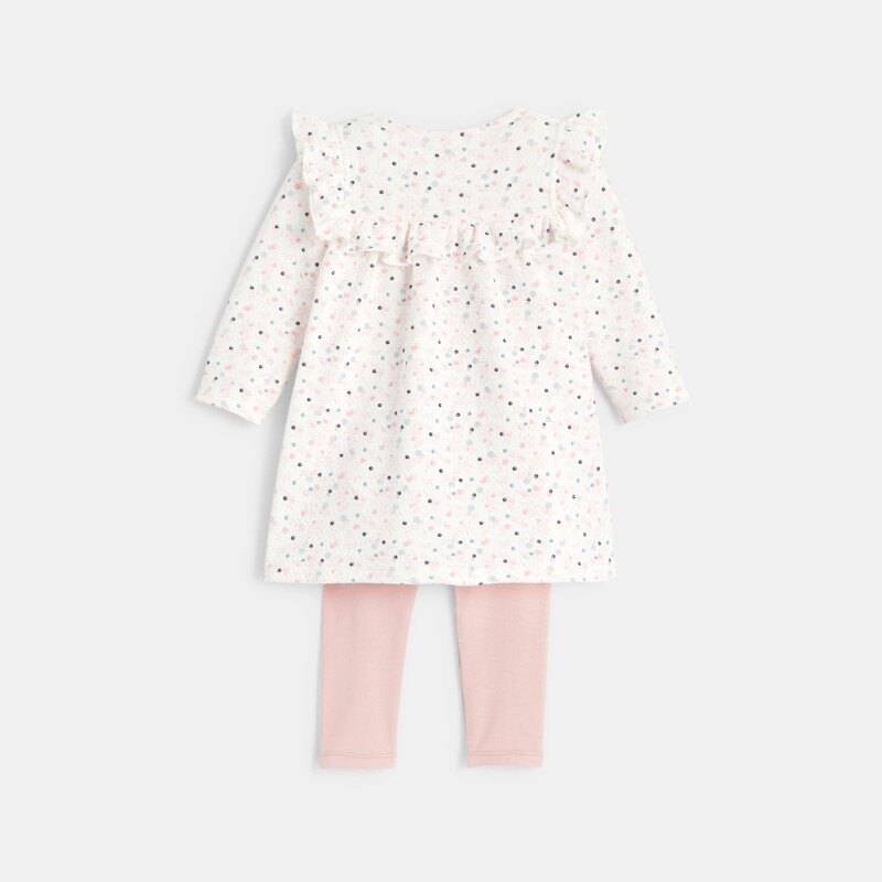 Robe tissu fantaisie bulles et legging rose naissance Rose