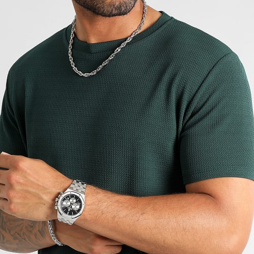 Tee Shirt Texturé Waffle 0300 Vert Bouteille