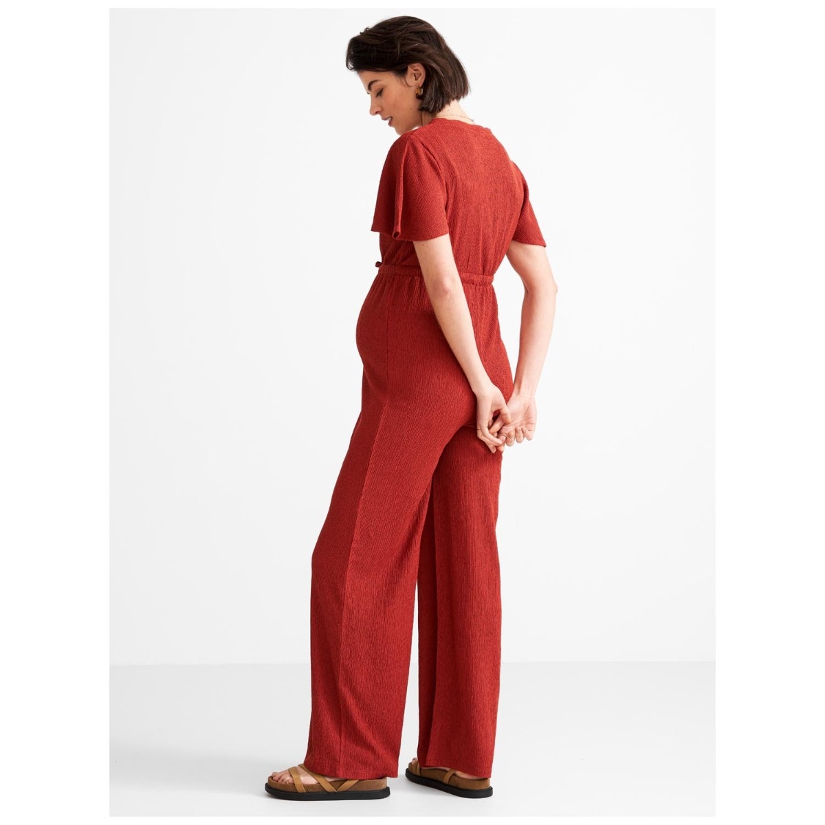 Prénatal zwangerschapsjumpsuit korte mouwen effen rood