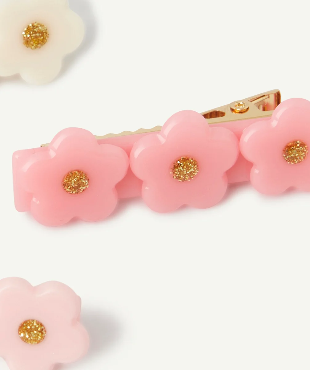 lot de 3 barrettes bébé fille avec fleurs rose et blanc