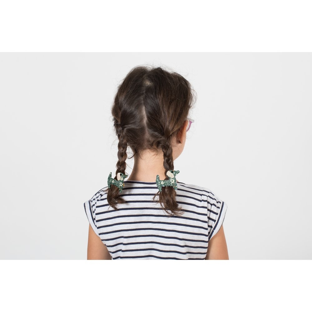 Barrette Basset Fleuri Kaki