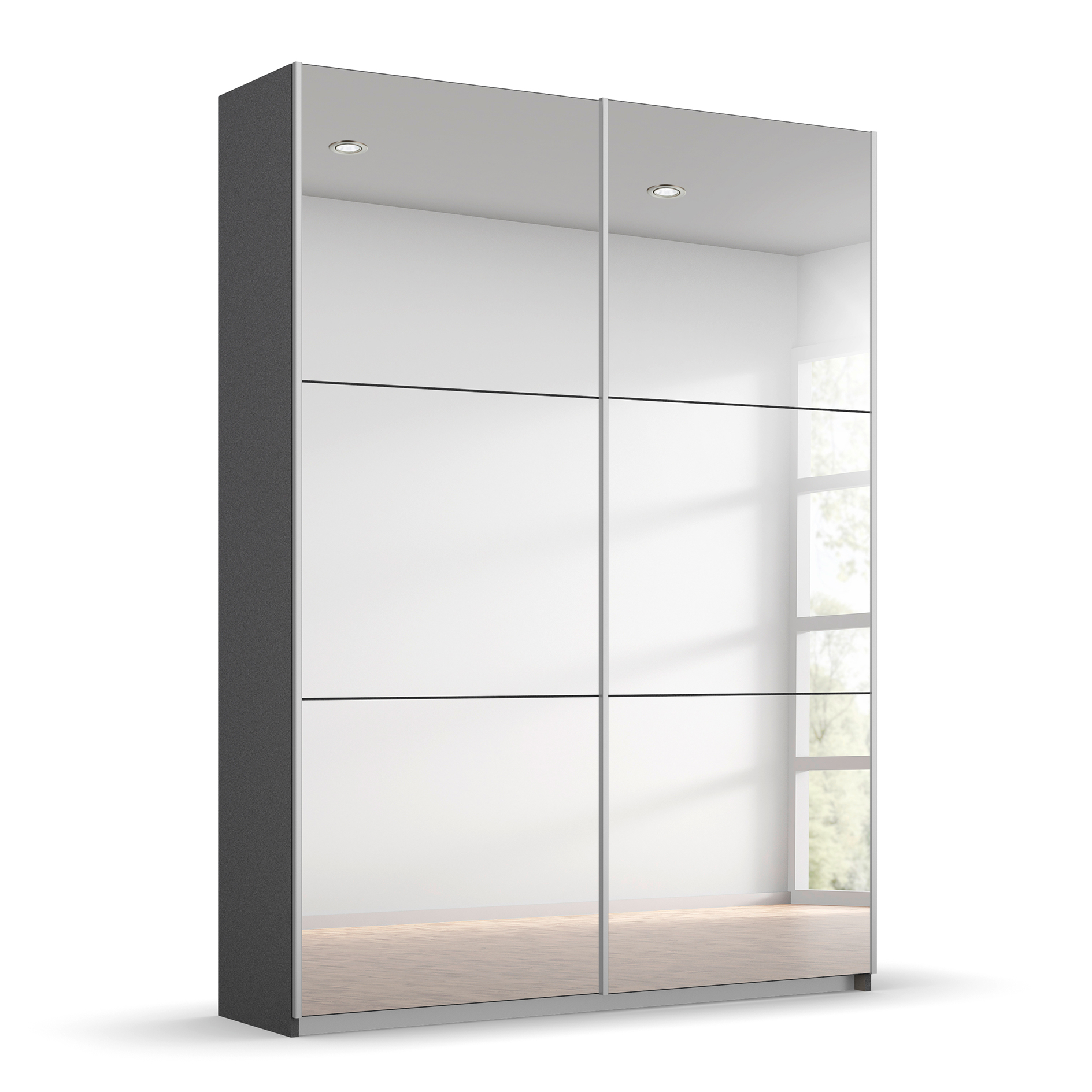 Schwebetürenschrank - grau-metallic-alufarben - 131 cm