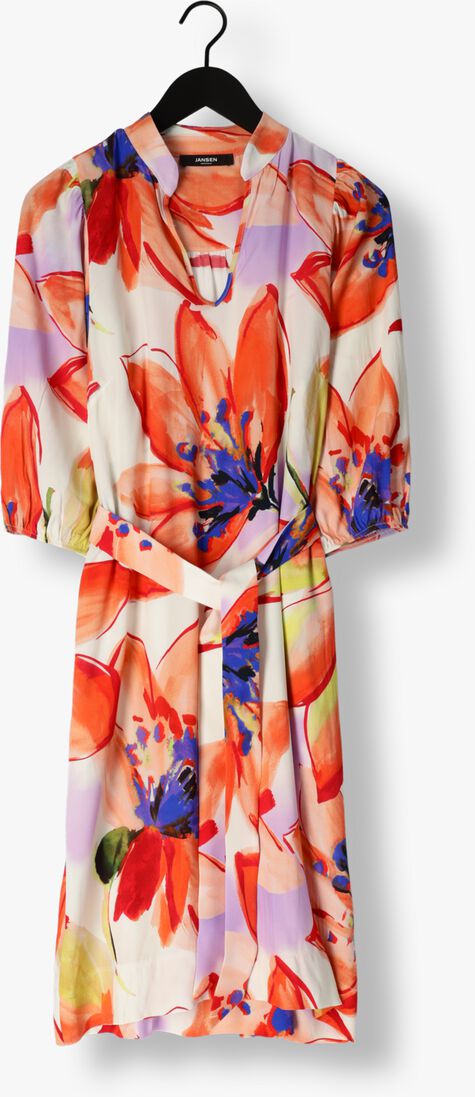 JANSEN AMSTERDAM oranje jansen amsterdam midi jurk wbf514 woven print dress kneelength v-neck 3/4 puffed sleeve