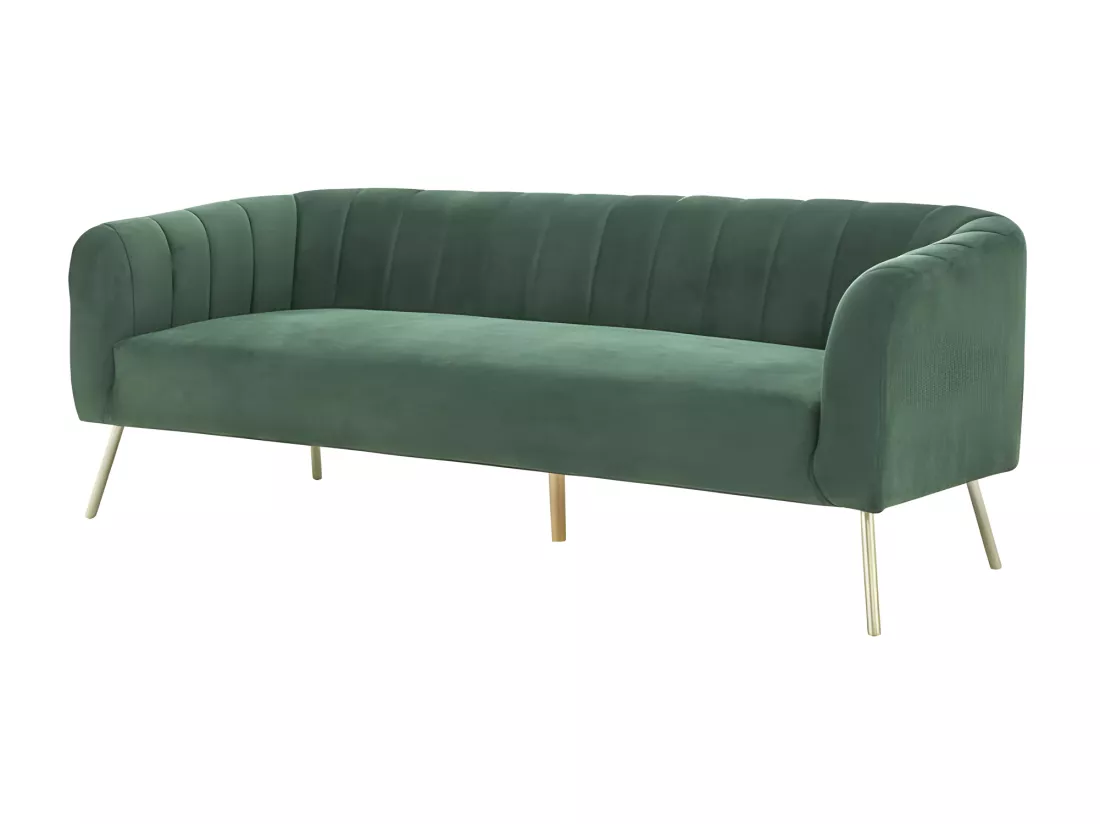 Canapé rétro - 3 places - Velours bleu vert - Style chic - L 207 x P 87 x H 77 cm - MATHIS - Structure bois massif