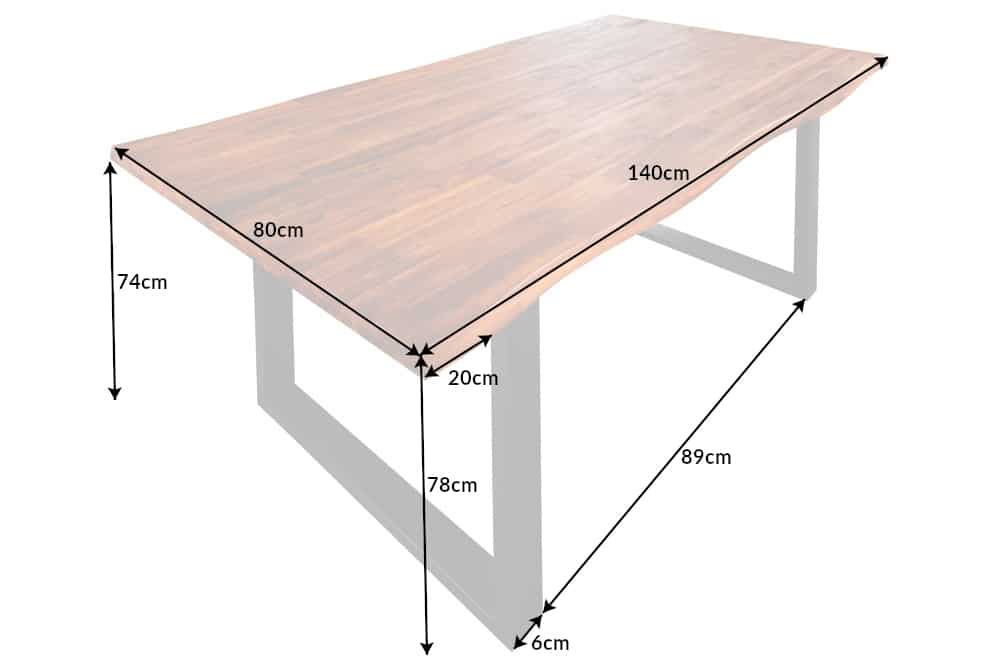 Massivholz Esstisch GENESIS 140cm natur anthrazit Akazie Baumkante Kufengestell