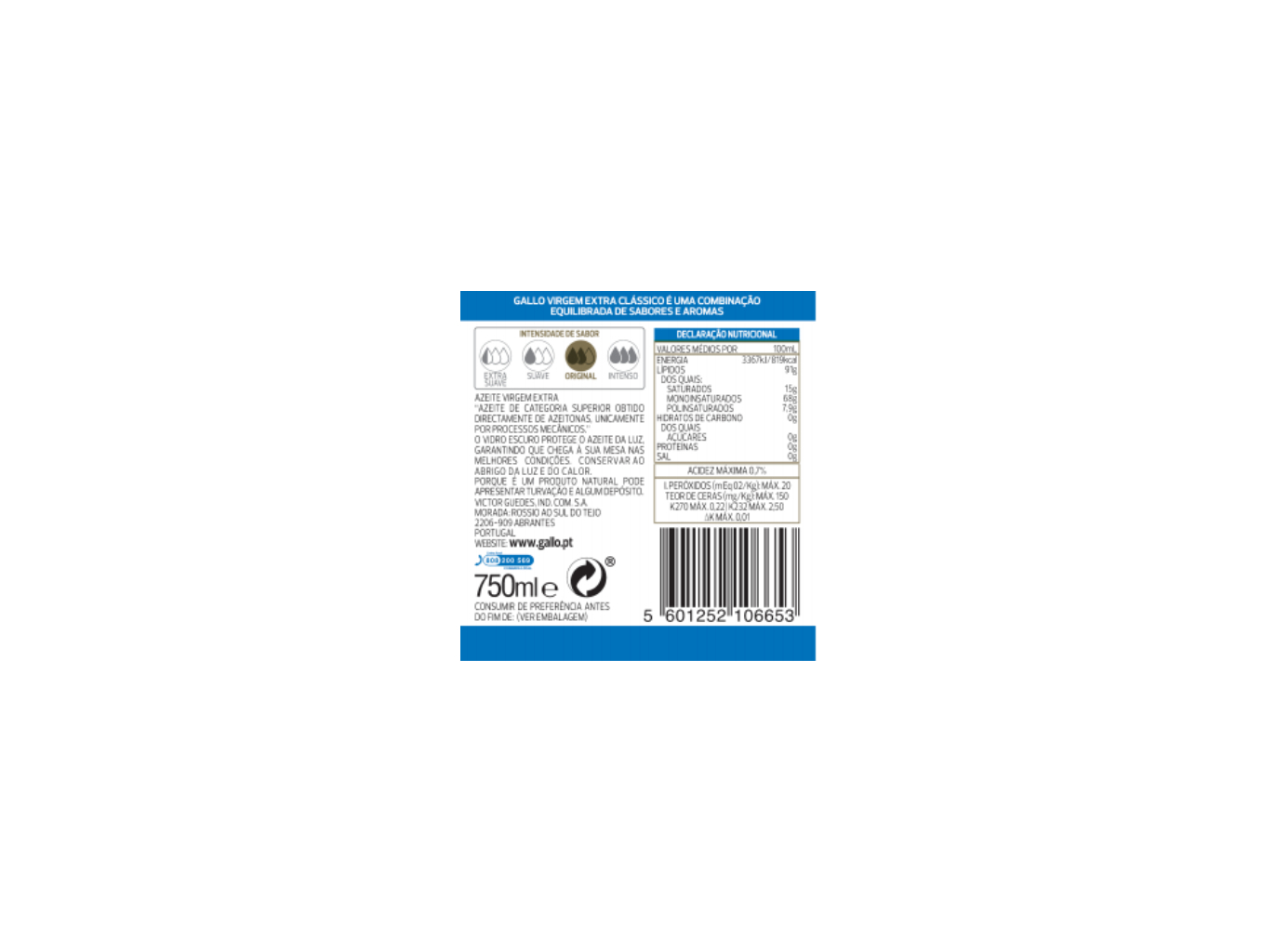 AZEITE GALLO VIRGEM EXTRA CLÁSSICO 750ML