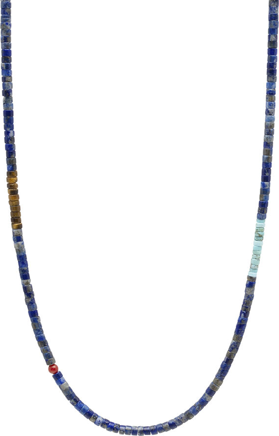 Nialaya Blue Lapis Heishi Necklace with Tiger Eye and Turquoise Blue lapis