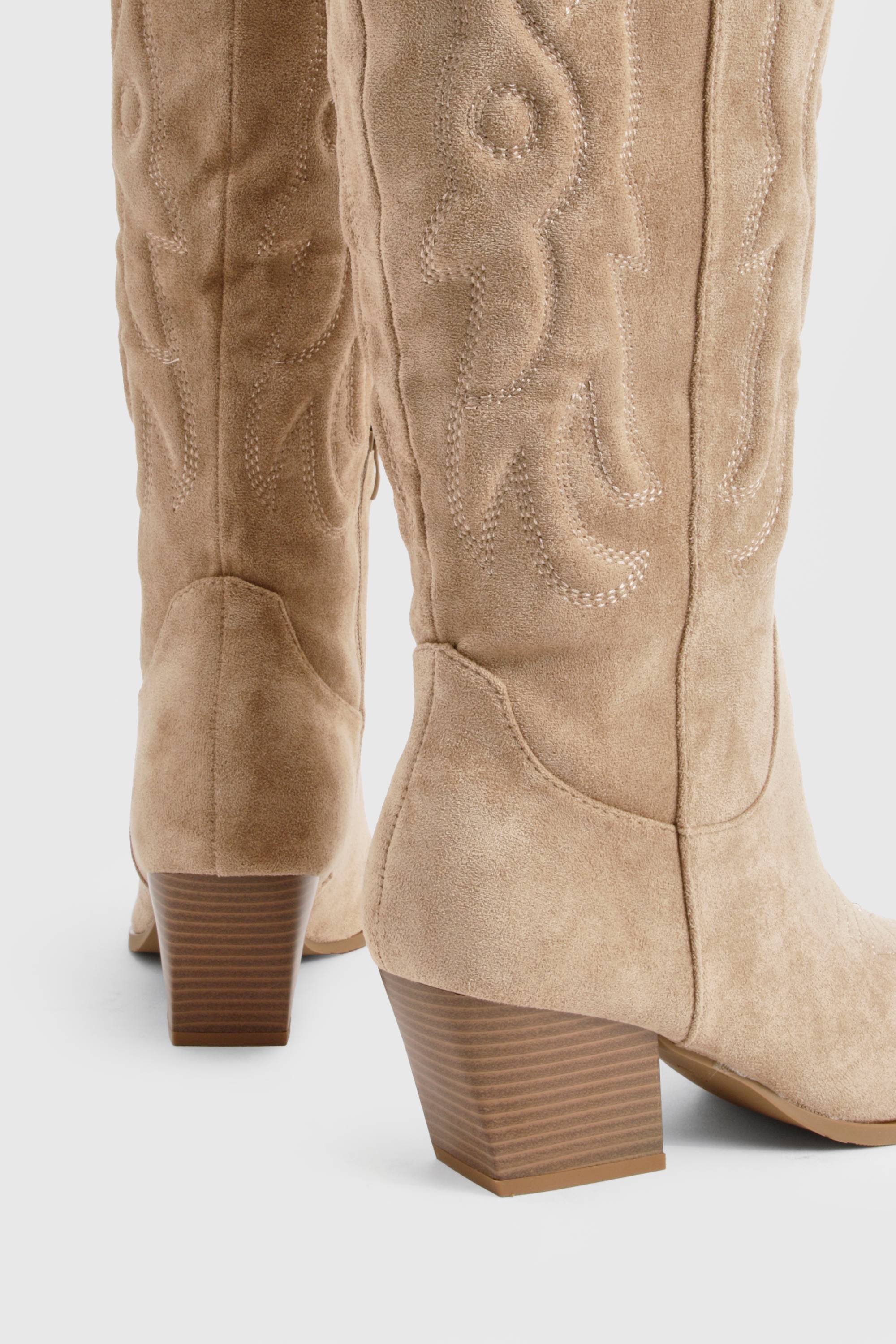 boohoo Bottes Western brodées jusqu'aux genoux