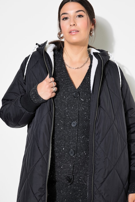 Steppmantel, Loose Shape, Kapuze, 2-Wege-Zipper, Langarm, Teddyfutter