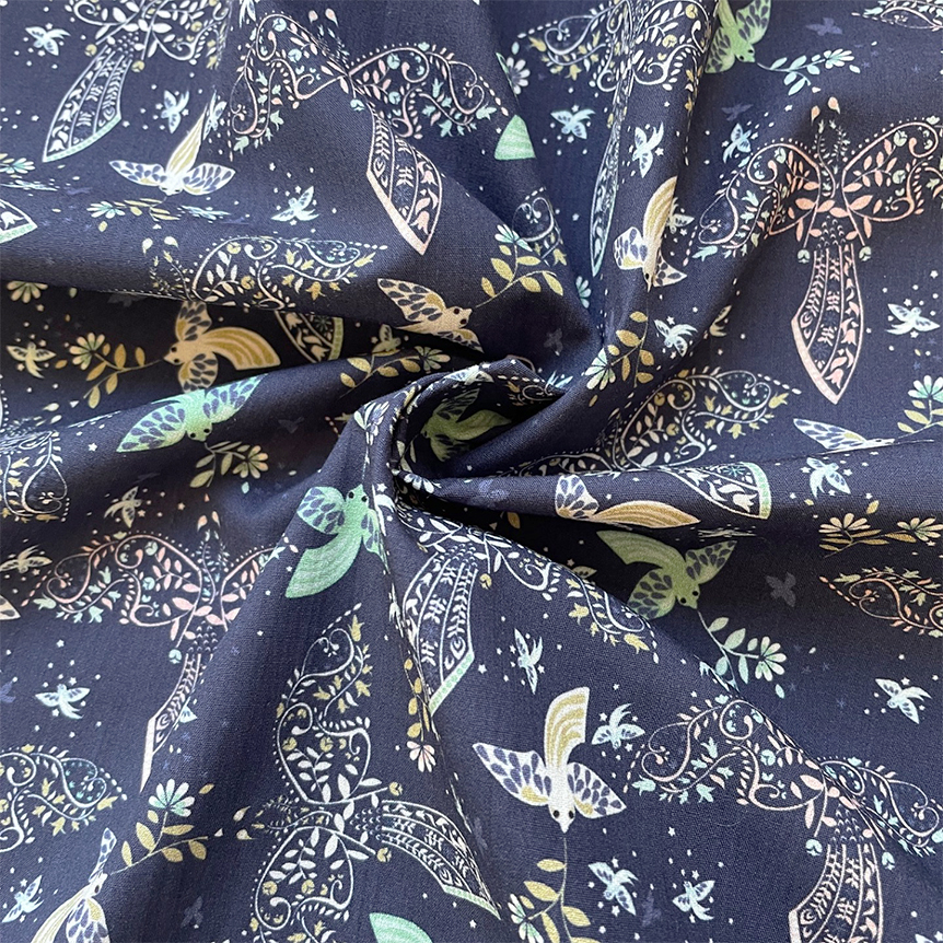 Coupon Tissu 50 Cm Ex2480 Oiseau Bandana Marine
