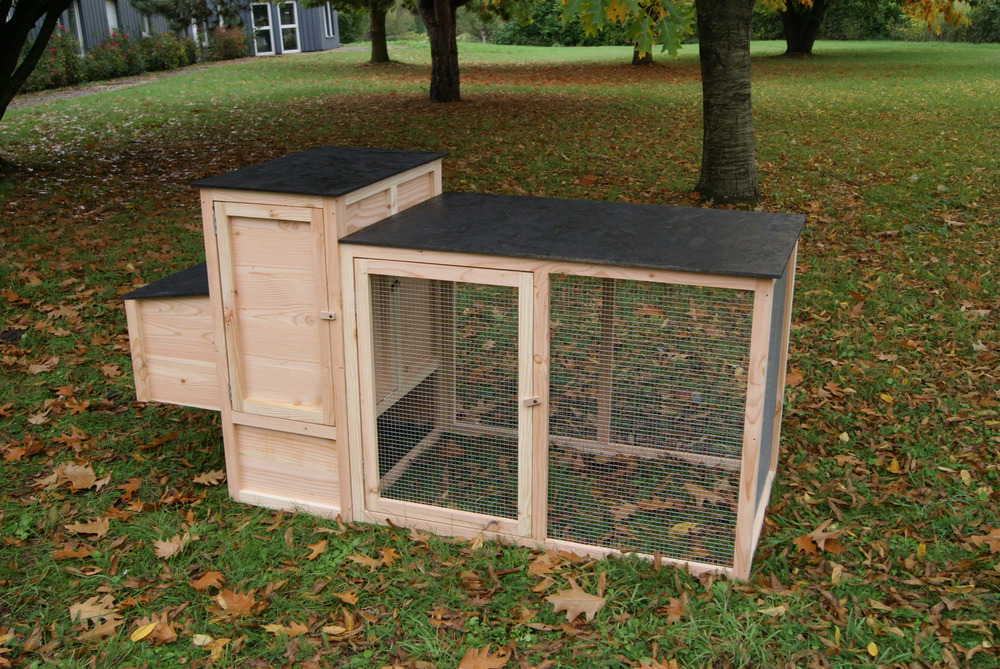 Poulailler célestin douglas avec parc, habitat et pondoir 204,5x79x104 cm pour 2 à 4 poules