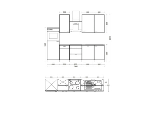 Flex Well keukenblok met apparatuur Cara 280 cm groen eiken mat gedemonteerd omkeerbaar 00012744