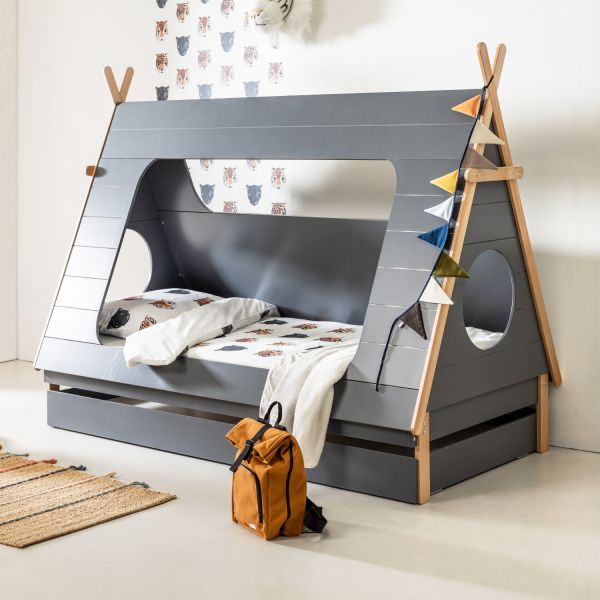 BLN Kids Tipi Bed Grijs Incl. Bedlade 90 x 200 cm
