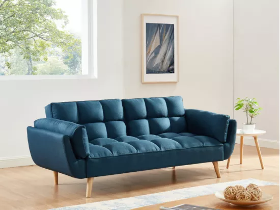 Canapé 3 places convertible clic-clac en tissu bleu LOELINE