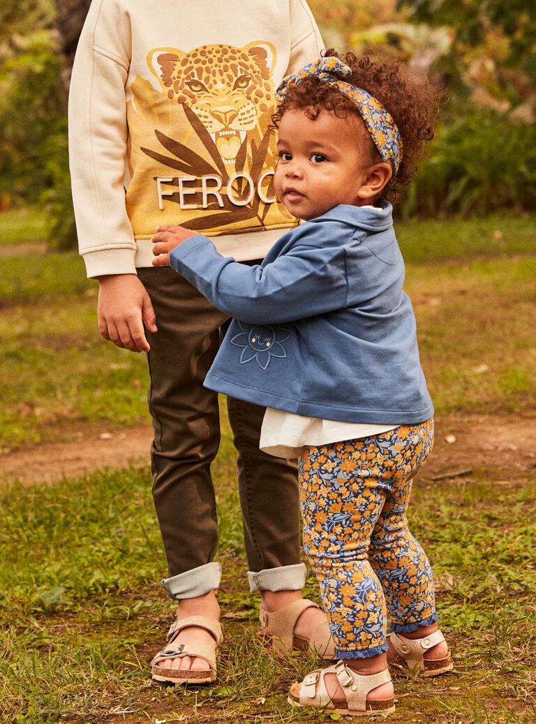 Cardigan bleu marine esprit veste à patchs fleurs