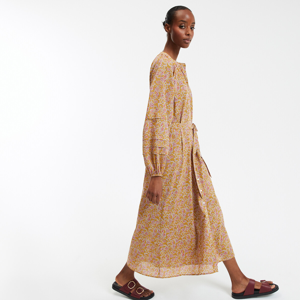 COLEÇÕES LA REDOUTE<br>Vestido longo com estampa floral e mangas bufantes