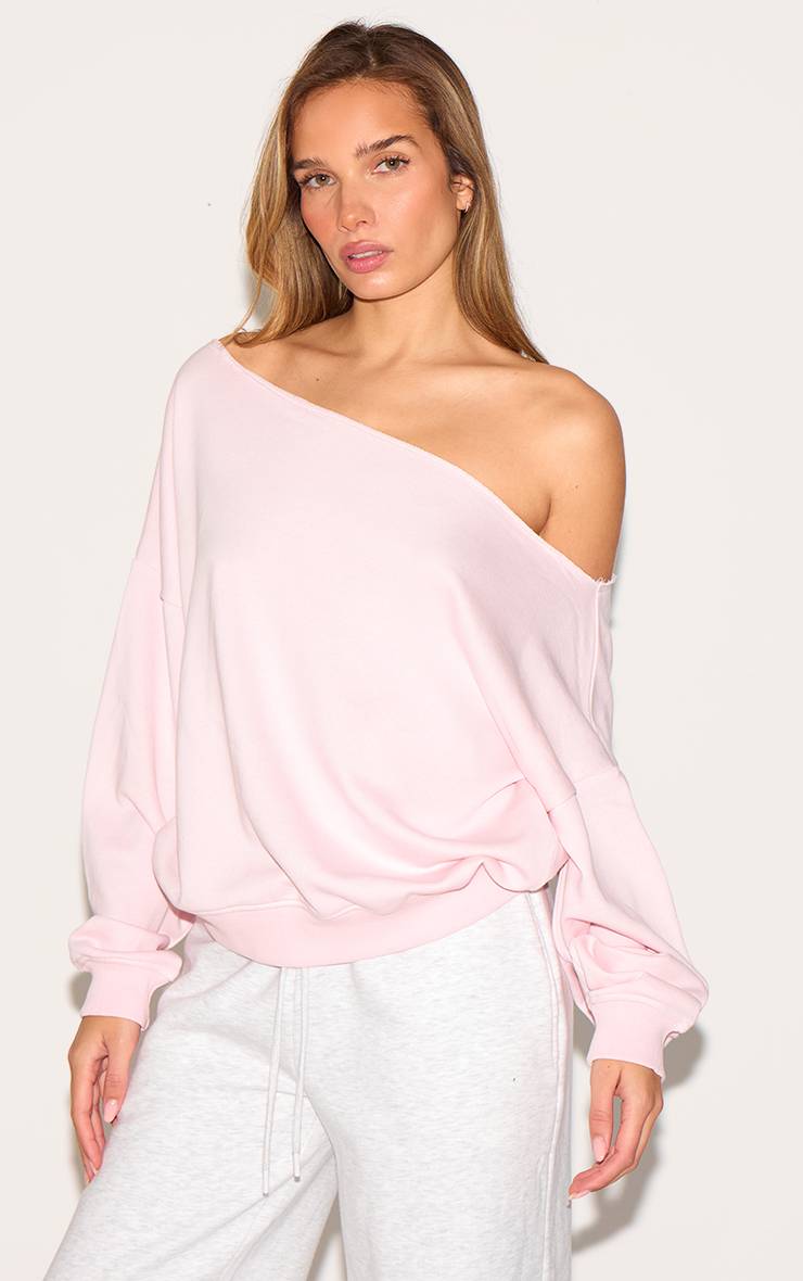 Rose Bébé Sweat-shirt Surdimensionné À Épaule Dénudée