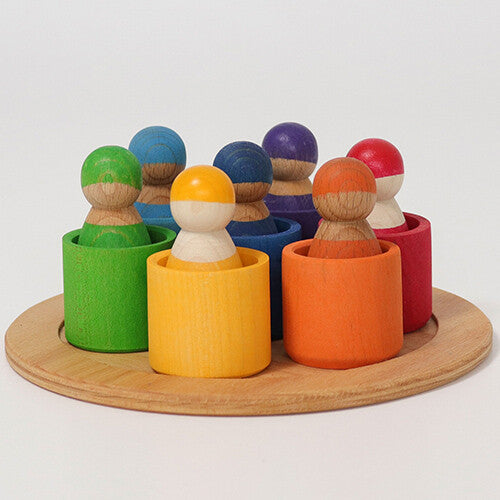 Grimm's houten regenboog vrienden in kom - 7 st 10580