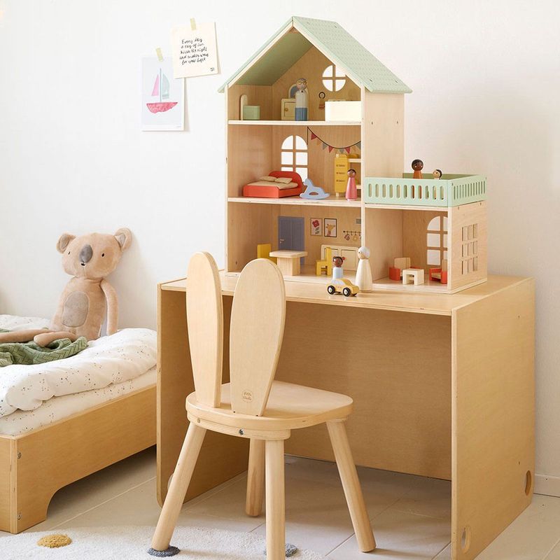 Houten Poppenhuis - Pastel - 15-delige Meubelset - 60 cm Hoog