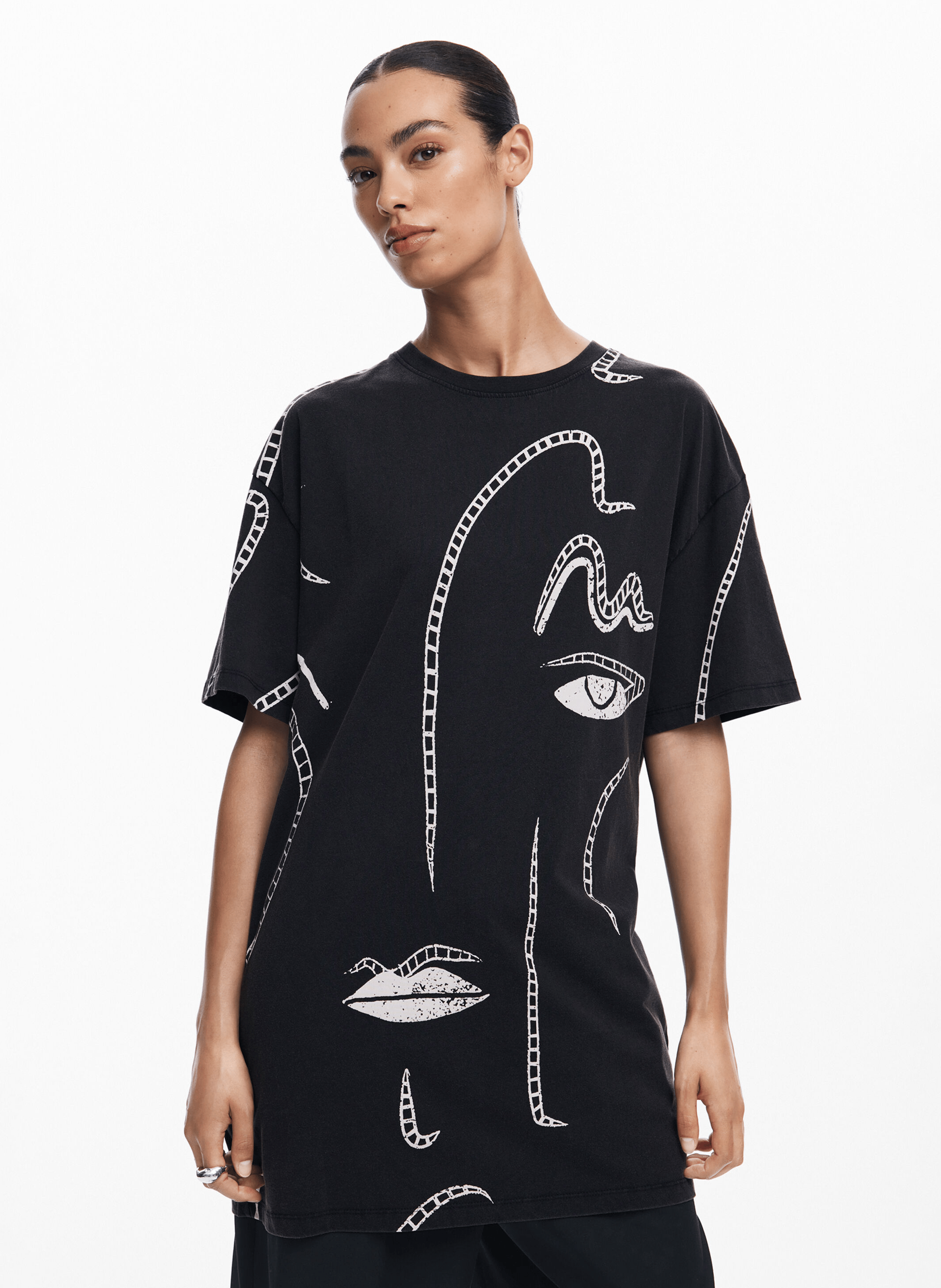 Tee-shirt long imprimé en coton | Noir
