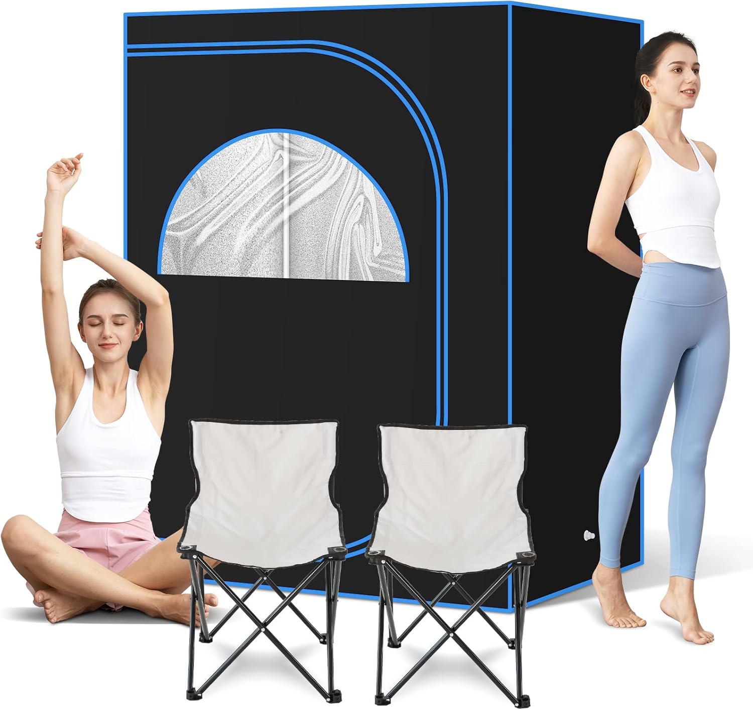 2 Personen Tragbares Dampfsaunazelt, Oversize Home Sauna Box mit 2 faltbaren Stühlen, Full Size Saunas Spa für Detox & Entspannung (120.0 cm x 90.0 cm x 160.0 cm, ohne Dampfgarer)