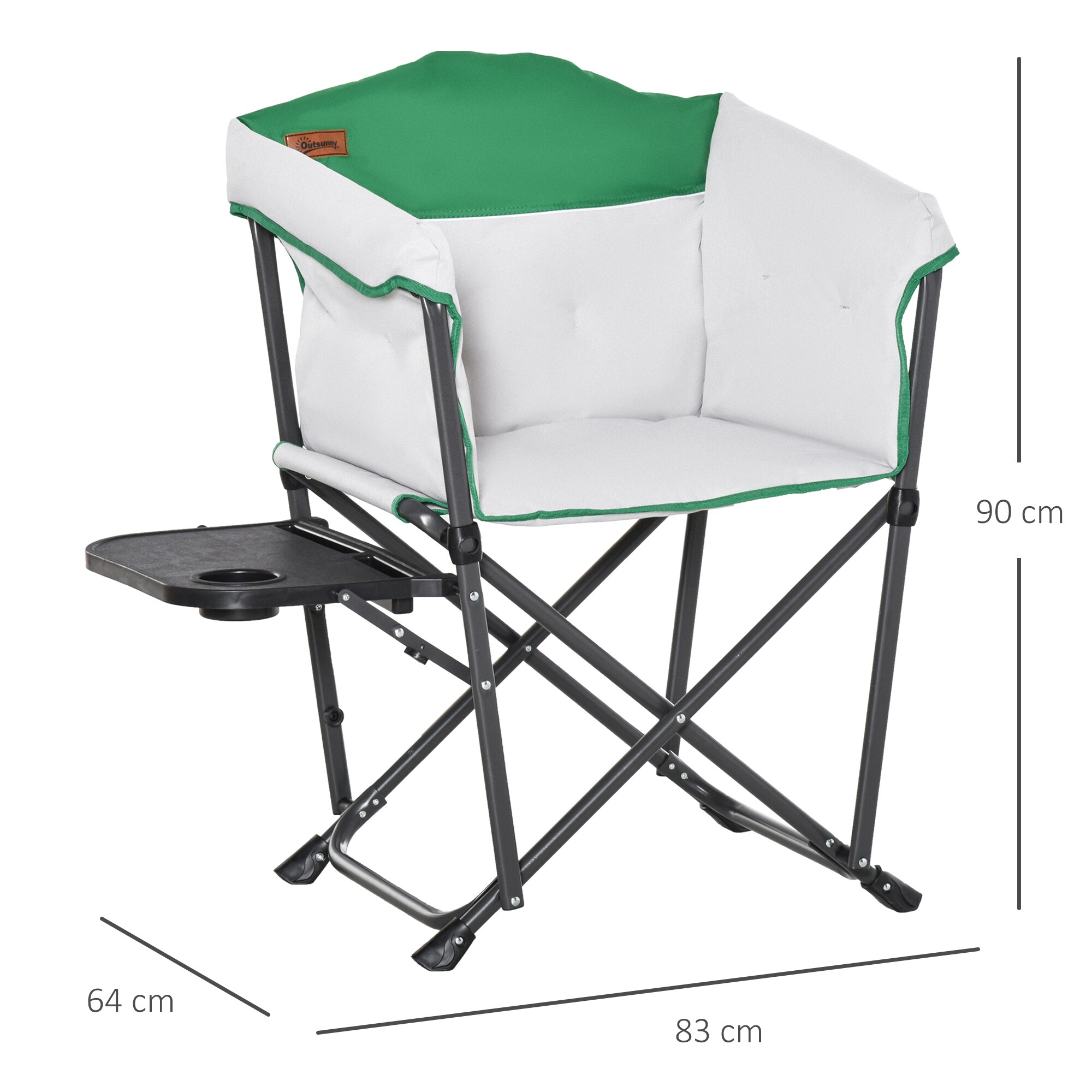 Outsunny Campingstuhl mit Getränkehalterung weiss, grün 83 x 64 x 90 cm (LxBxH)
