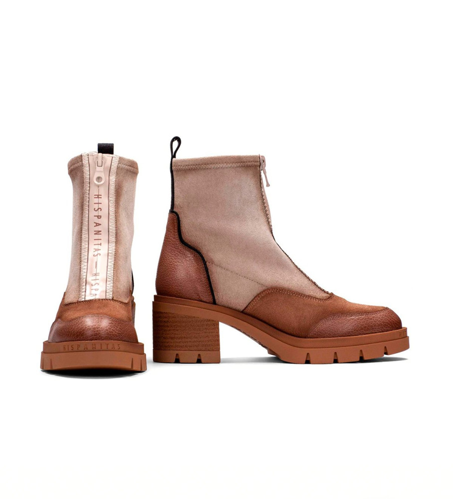 Hispanitas Botines de Piel Ingrid marrón -Altura tacón 6cm-