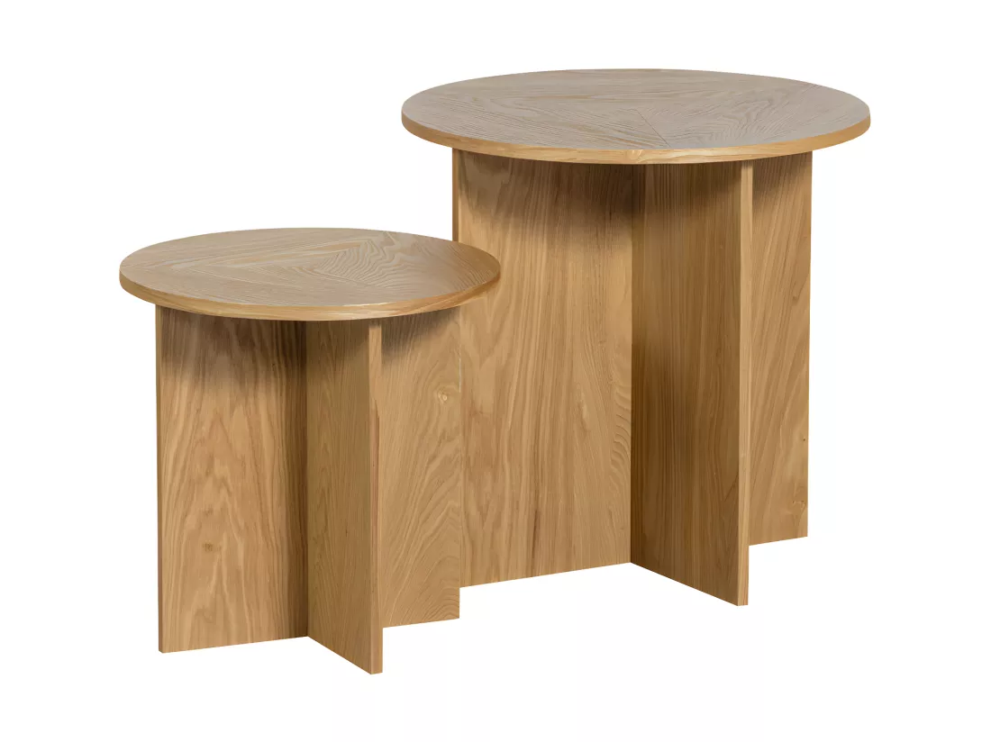 Lina - Lot de 2 tables d'appoint rondes en bois - Bois clair