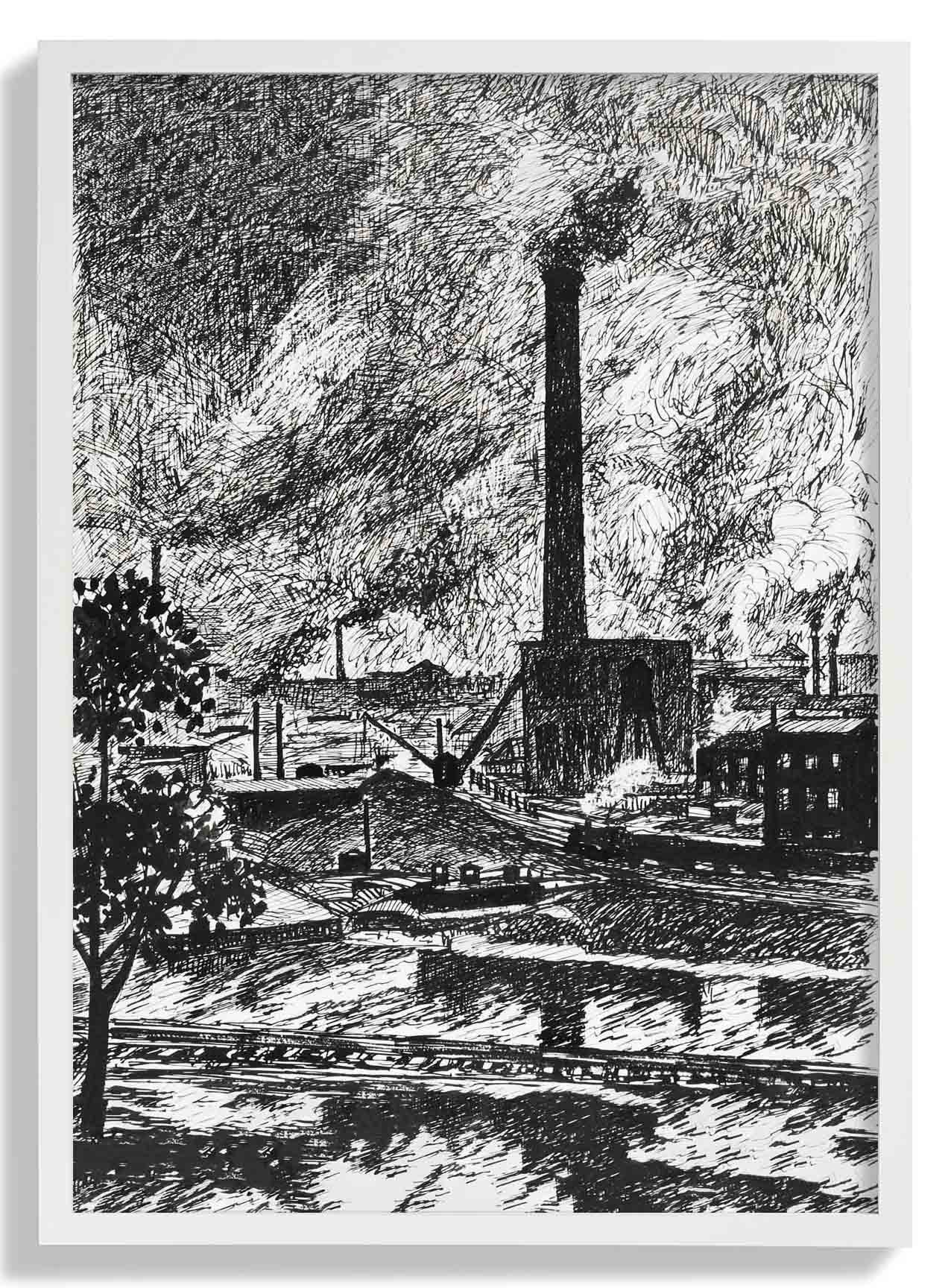 Industrieszenen-Zeichnung von Henry Lyman