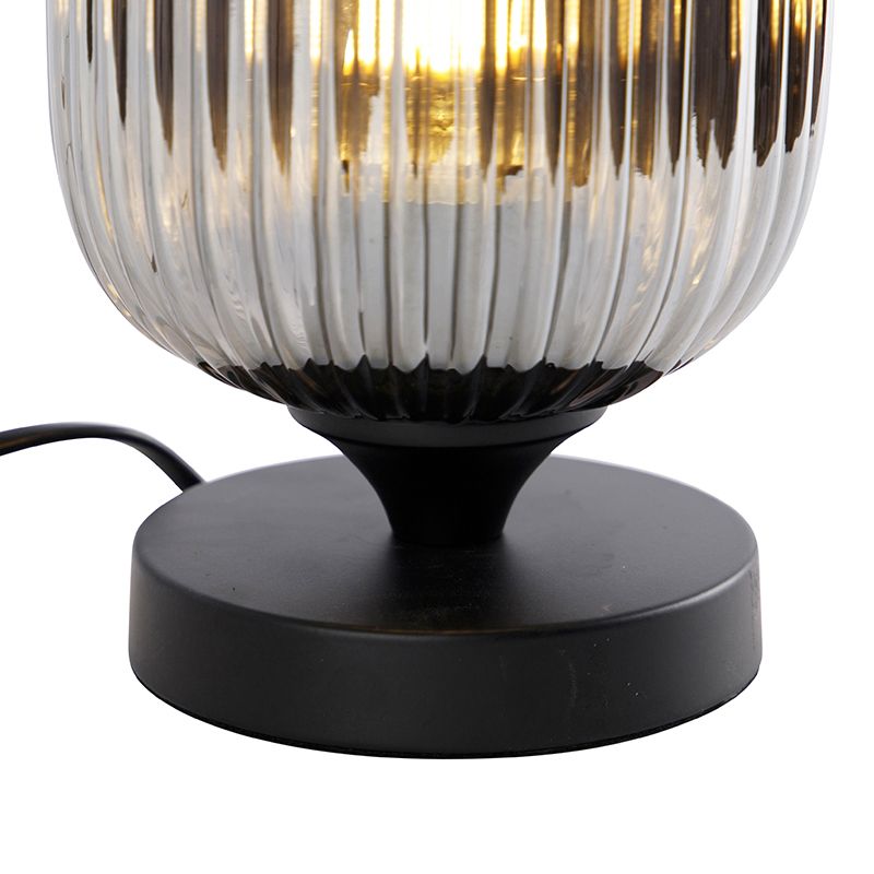 Art Deco tafellamp zwart met smoke glas - Banci